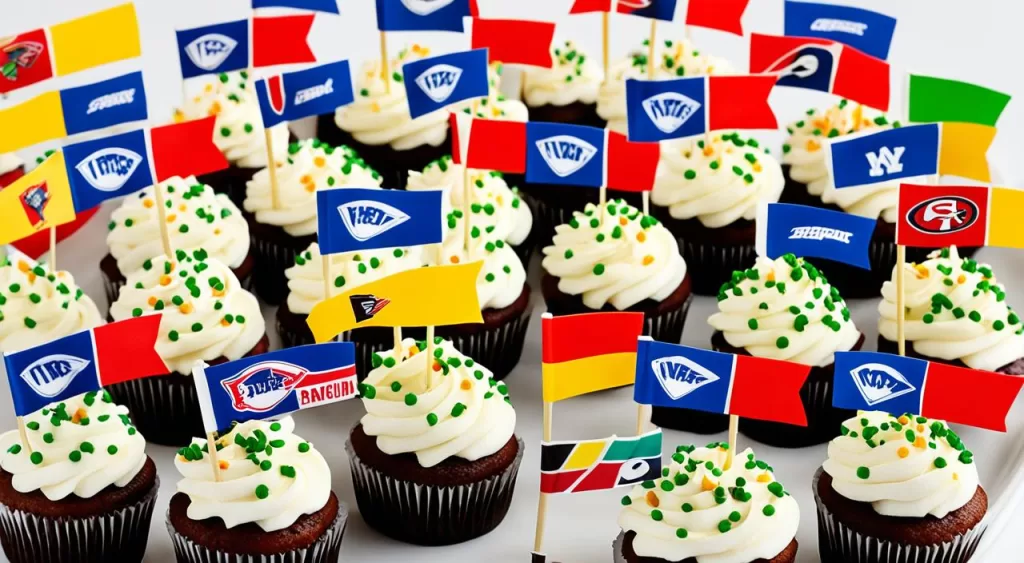 Docinho de mini cupcakes com bandeirinhas de time
