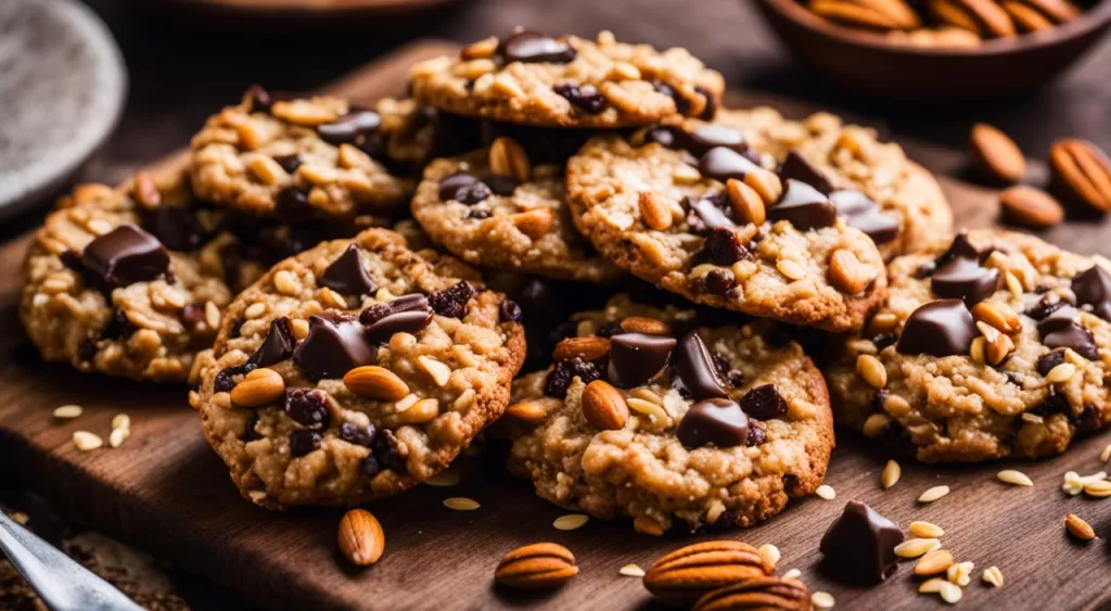 Imagem de um delicioso cookie de aveia com gotas de chocolate.