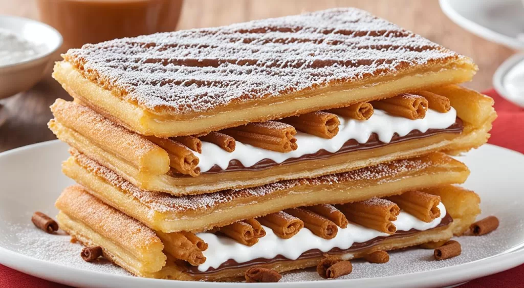 Torta de churros recheada com doce de leite em cubos
