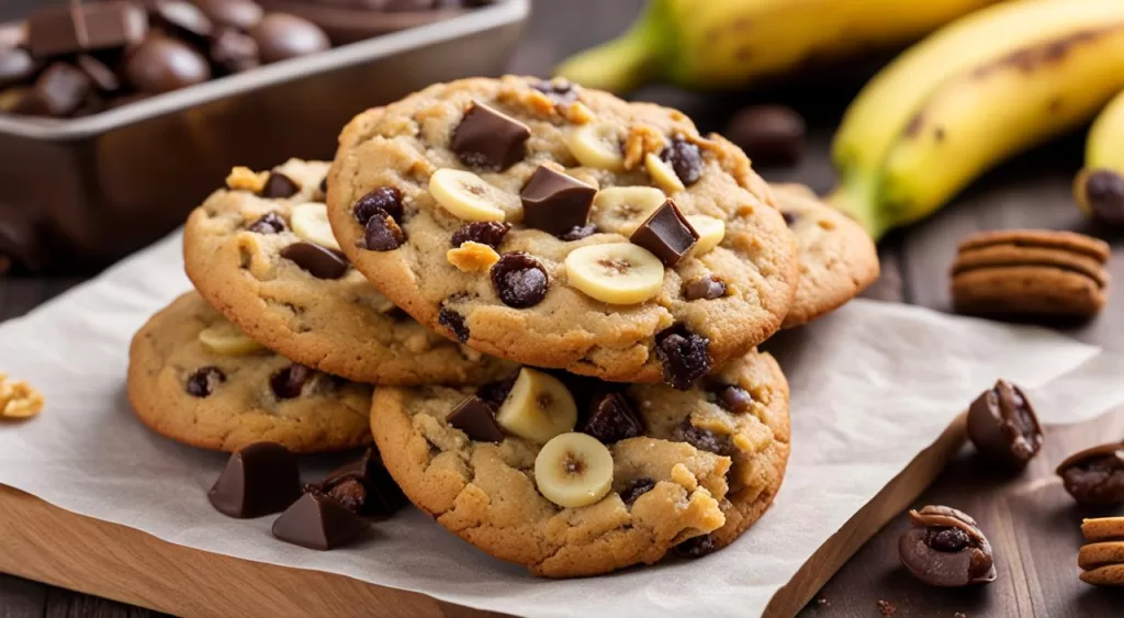 cookies de banana com passas, nozes, chocolate e canela